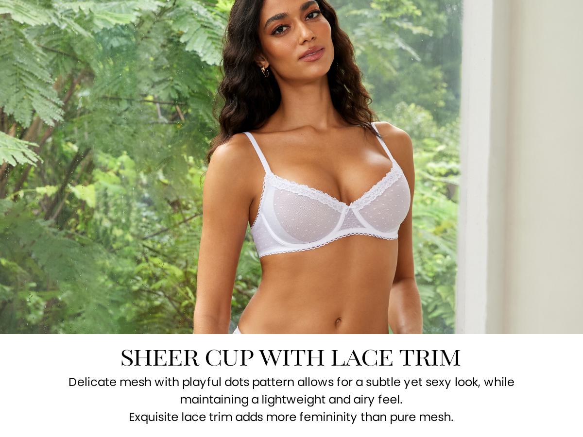 DOBREVA Women's Balconette Lace Bra See Through Demi Sheer Mesh Plus Size Underwire No Padded SpringStatements