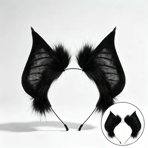 Handmade Bat Beast Villain Ears Headband - Adult Dark Edgy-Cute Halloween Costume Hair Accessory for Cosplay, Stage Performance, Headbands