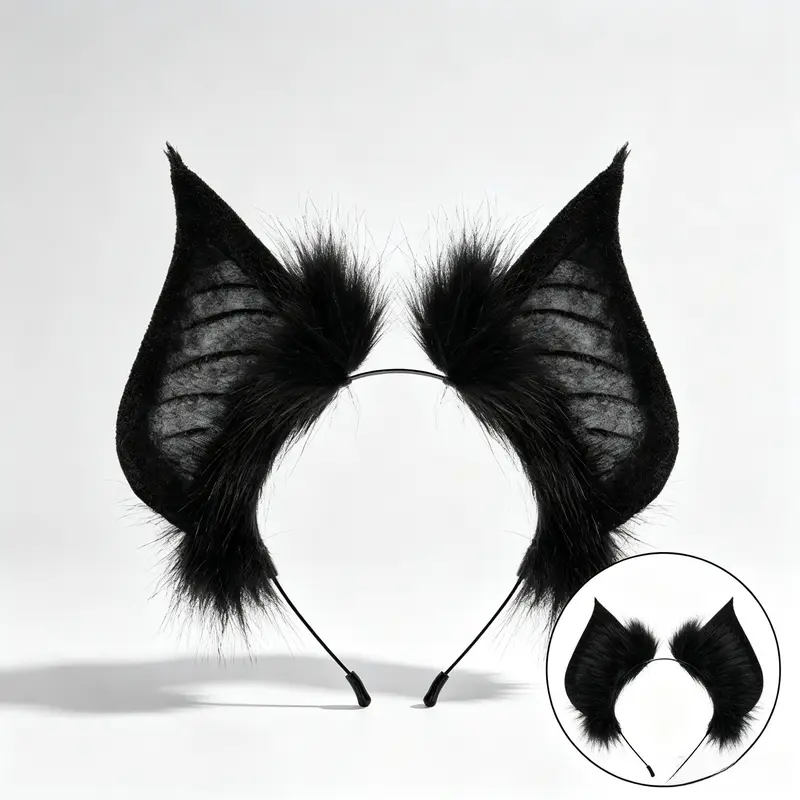 Handmade Bat Beast Villain Ears Headband - Adult Dark Edgy-Cute Halloween Costume Hair Accessory for Cosplay, Stage Performance, Headbands