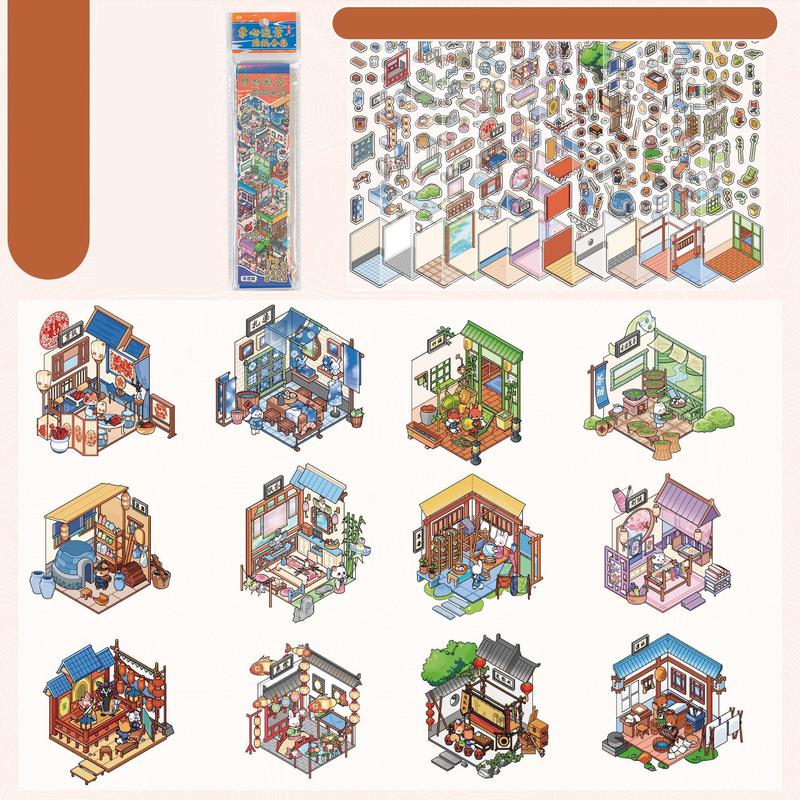 Mini 3D Sticker Scene Set, Sticker Packs, DIY 3D House Stickers for Home Decoration, Relaxing Craft Kit for Adults, Perfect Christmas and Birthday Gift