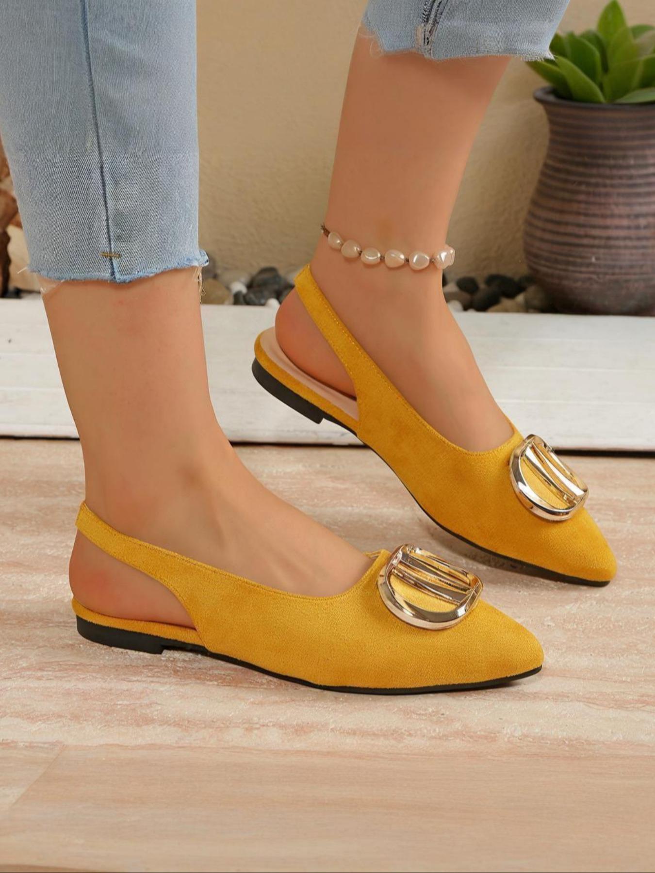 Women's 2026 Hot Trending Metal Buckle Detail Slingback Pointed Toe Flat Pumps, Elegant All-match Footwear for Office, Daily Wear & Evening Occasions, Fashion Dress Shoes for Women & Girls