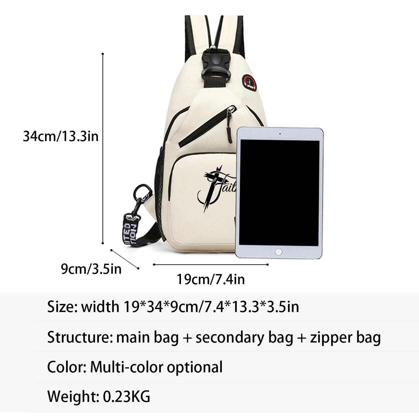 "Faith" Cross Print Sling Bag, Unisex Fashion Streetwear Chest Backpack, Unique Gift for Faith Enthusiasts, Great for Anniversary, Holiday, Daily Commute