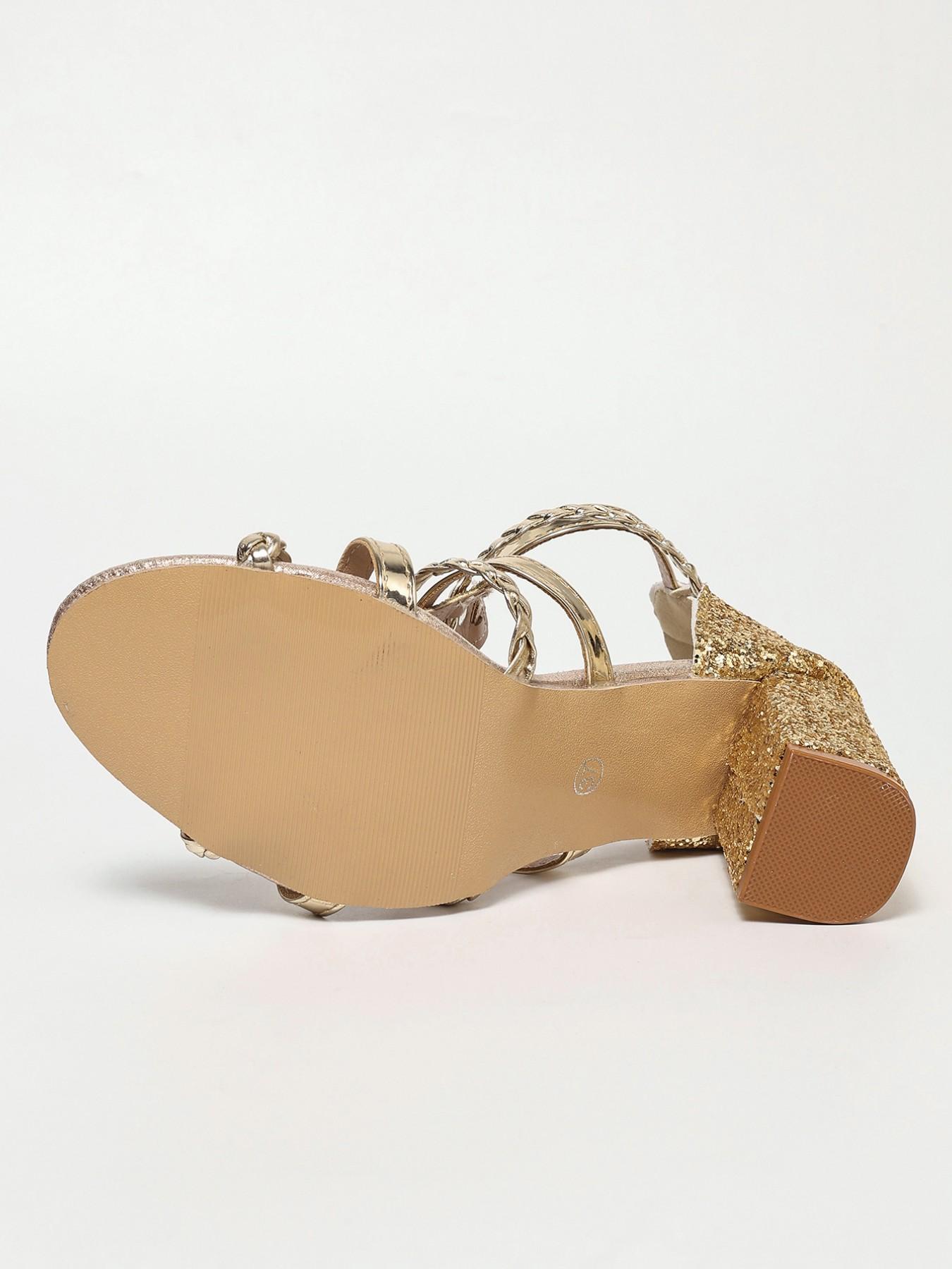 Women's High Heel Shoes, Round Toe, Chunky Lug, Sparkly Braided Strap, Perfect for Parties, Weddings, Summer 2026