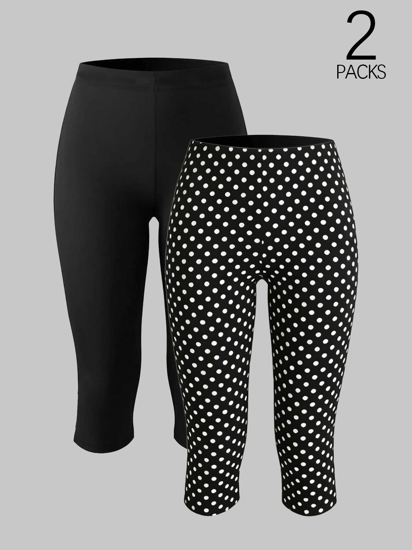 2pcs Women's High-Waisted Polka Dot Capri Pants, Slim-Fitting Knee-Length, Ideal for Parties, Nightclubs, and Streetwear
