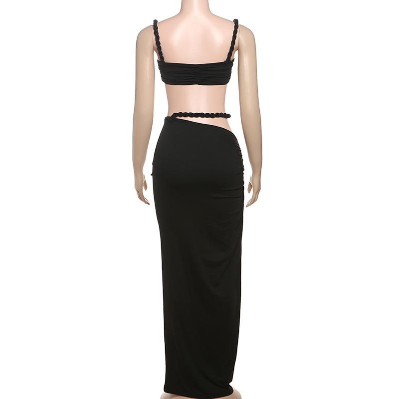 DOUCIU Multicolor Summer Beach Vacation Cool Light Sexy Hot Thin Women's Twisted Spaghetti Strap Vest Skirt Two-Piece Set, Lady Clothes, Plain Skirt Set