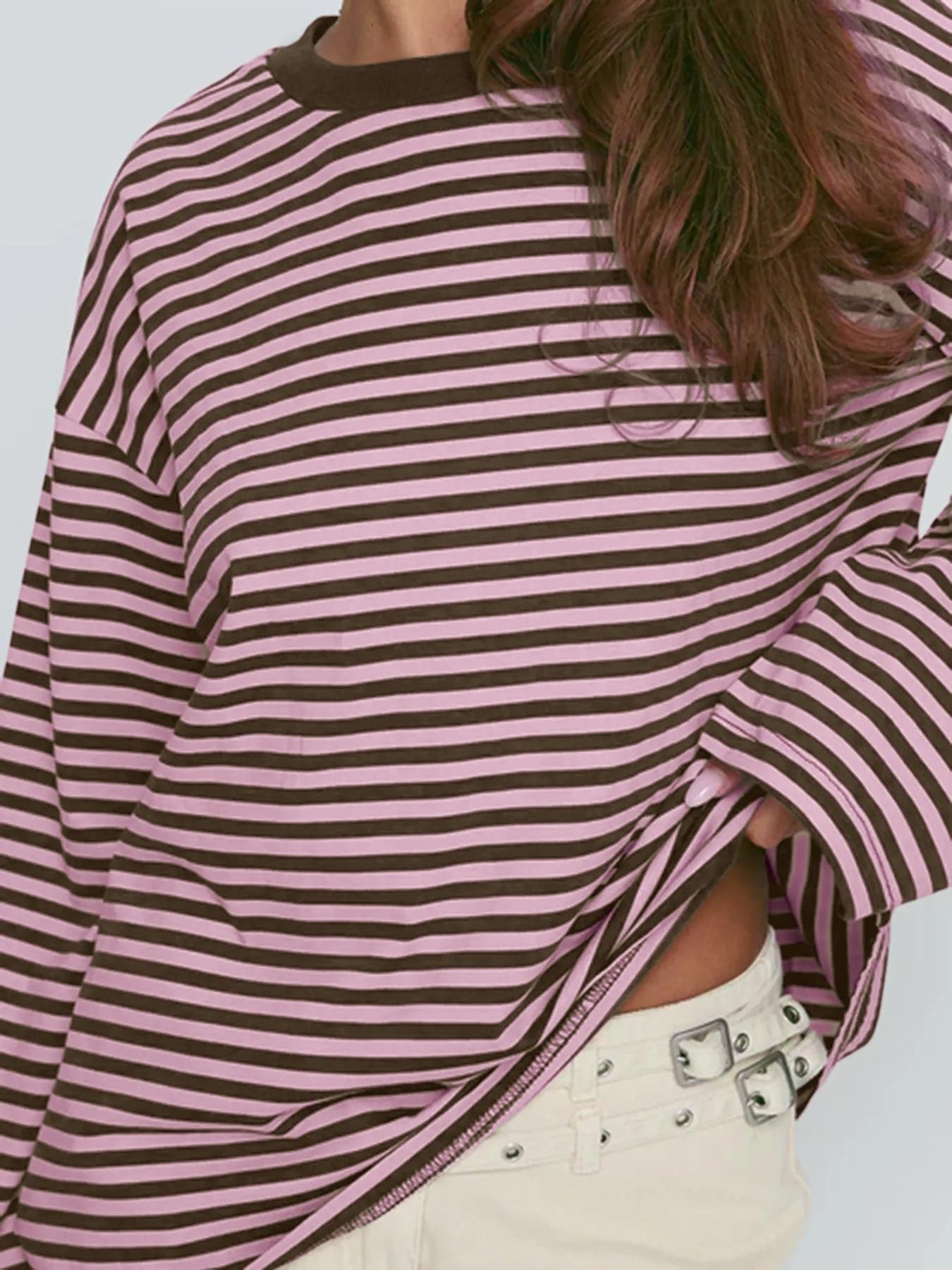 Women's Striped Long Sleeve Loose Top, Casual Versatile Blouse, Stylish Ladies' Fashion Shirt, Perfect for Daily Wear & Layering