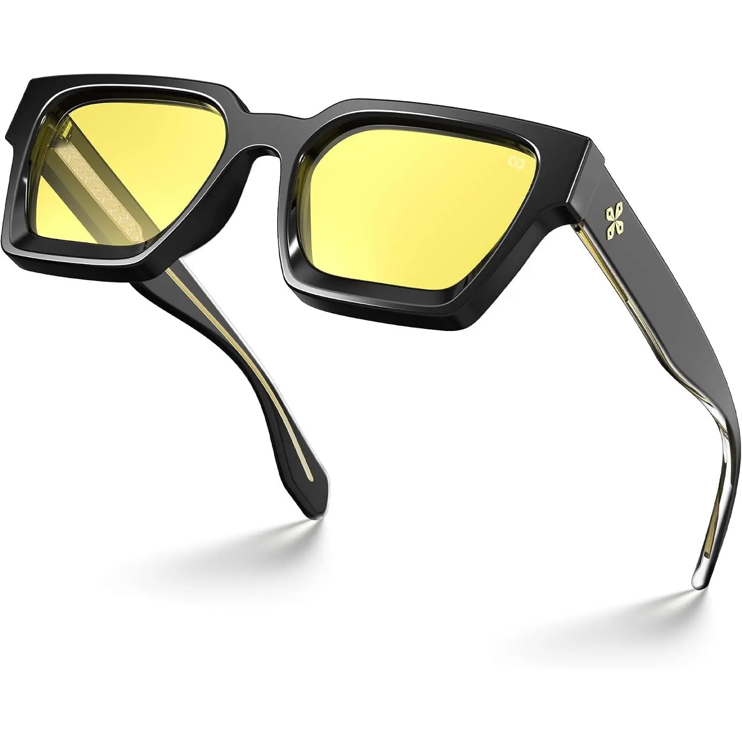 RIVER Unisex Square-Rectangle Shape Modern Gamer Glasses, Synthetic Thick TR90 Frame, Blue Light Filter, Anti-Glare Yellow Tint for Screen Time Comfort