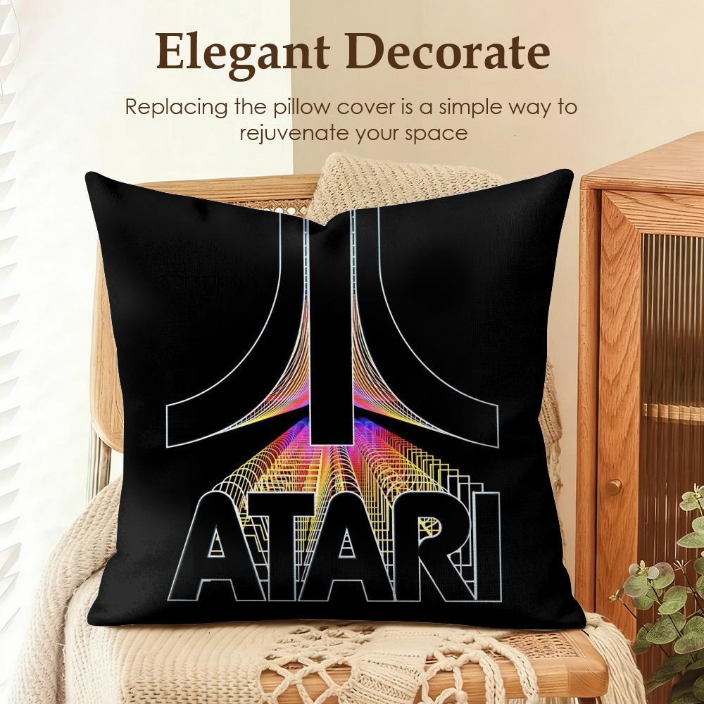 Famous Game Company A-Atari Cushion Cover Natural Linen Cushion Cover, Summer Cool Double-Sided Digital Print Pillow Case with Hidden Zipper, Soft Breathable Machine Washable Throw Pillow, Fresh Home Decor for Living Room Bedroom Sofa Couch Gift