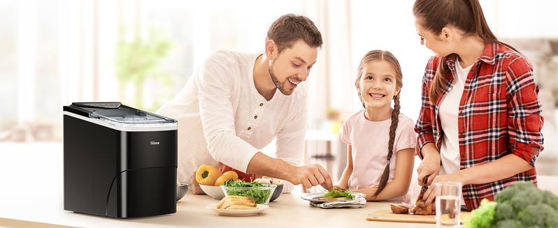 Silonn Ice Maker Countertop, Portable Ice Machine with Carry Handle, Self-Cleaning Ice Makers with Basket and Scoop, 9 Cubes in 6 Mins, 26 lbs per Day, Ideal for Home, Kitchen, Camping, RV