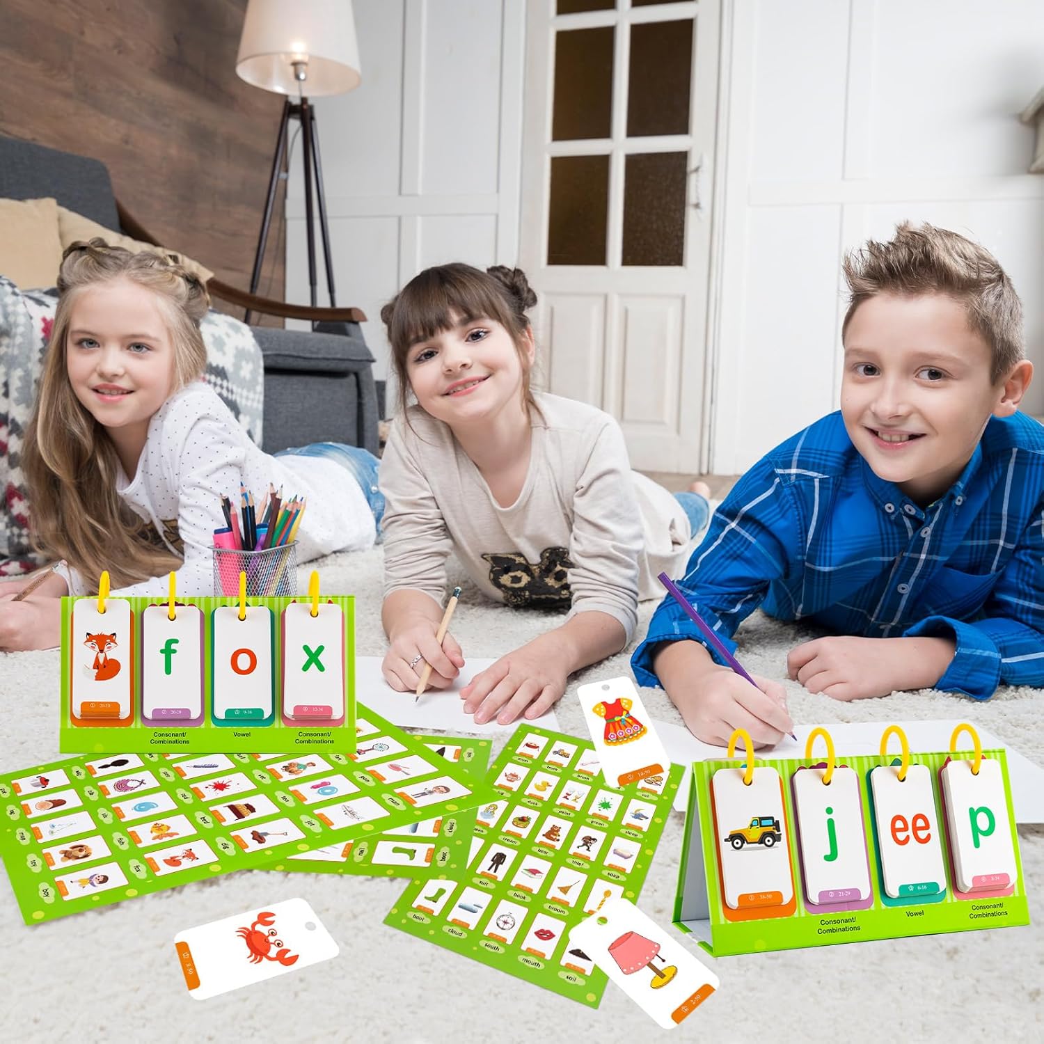 Cvc & Cvcc Words Games Phonics Flash Cards for Preschool Kindergarten, Alphabet Learning Pocket Chart, Educational Tool for Students Teachers, Flashcards Learning Alphabet