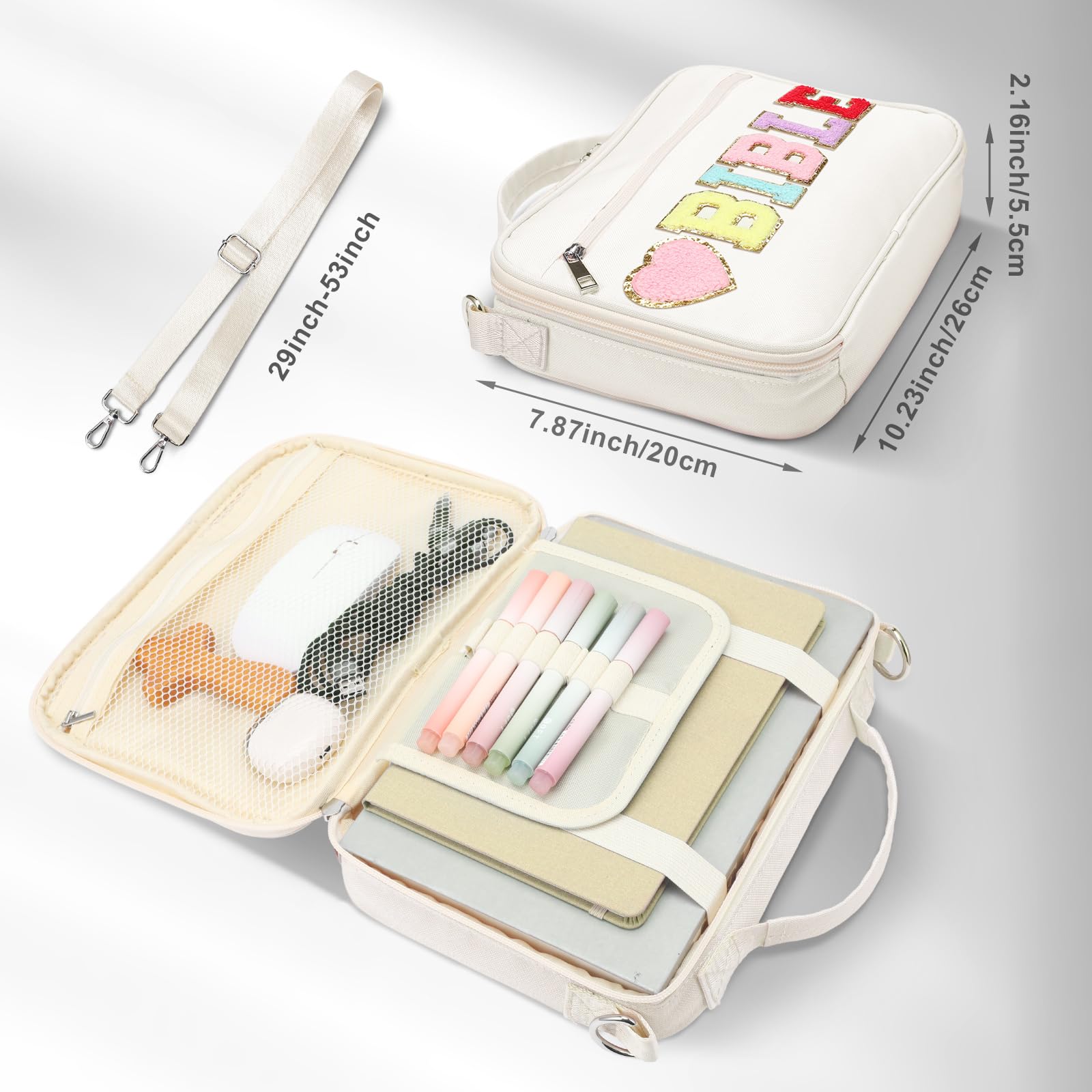 Bible Case for Christian Girl, Cute Bible Case Chenille Letter Bible Cover Case with Shoulder Strap Canvas Tote Carrying Bag Gift for Christian Teenagers Girl Student, Bible Study Supplies, Church Tote Bag, Easter Gift for Christian Daughter