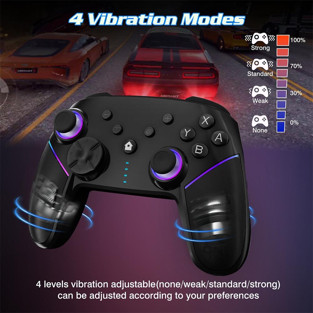 Wireless Bluetooth-compatible Game Controller, Four Vibration Modes, RGB Light Effect, Turbo Function, Six-Axis Gyroscope, Suitable for Switch, PC, Android, and i0S devices, Esports, multifunctional game controller, Wireless Gaming Controller