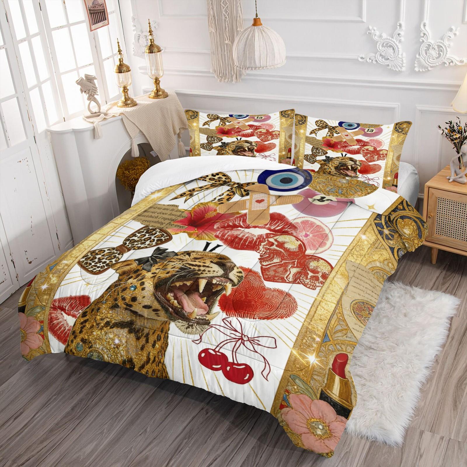 2/3 Pcs Trendy Leopard Print Comforter Set, Fluffy Soft Breathable All Season Bedding, Luxury Modern Bedroom Decor, Perfect Gift for Leopard Print Enthusiasts, With Filling (Pillow Insert Not Included)