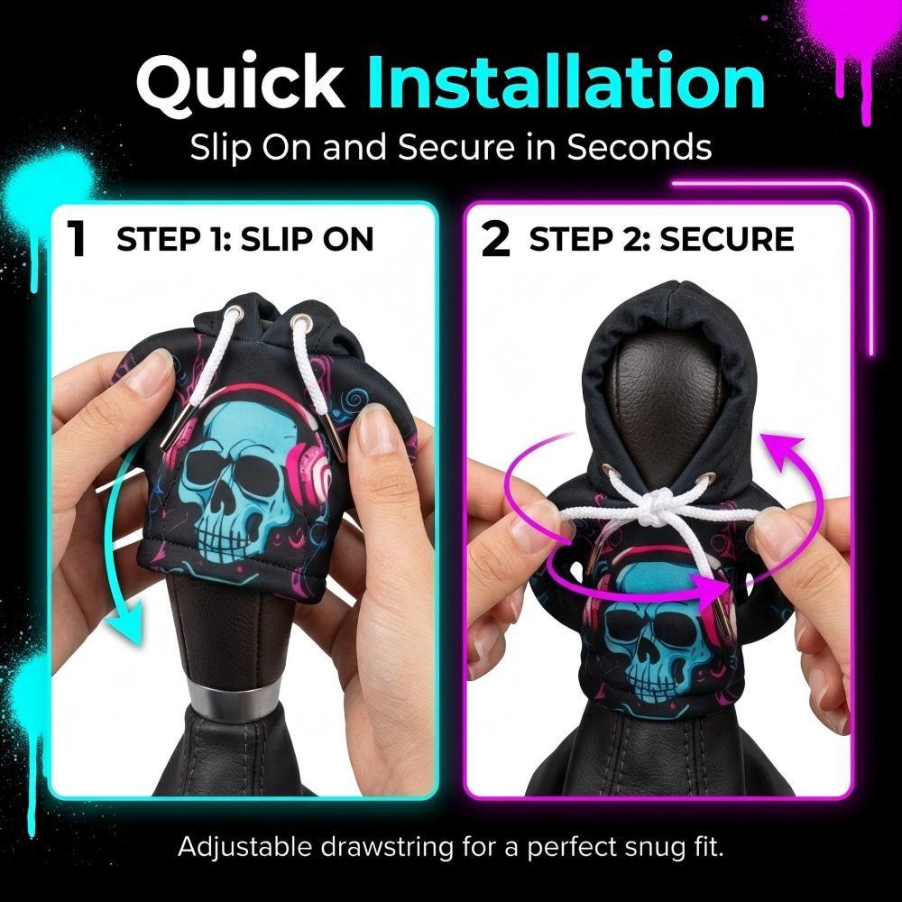 Universal Car Gear Shift Cover, Cyberpunk Skull Print, Interior Decoration, Small Sweatshirt Style, Automotive Accessories