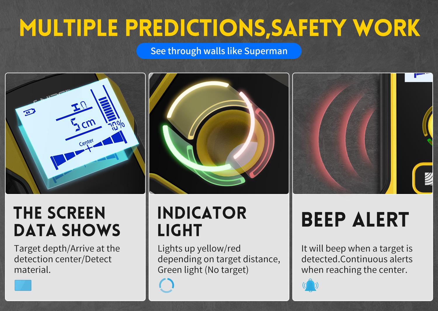 FNIRSI WD-01 Metal Detector Wall Scanner with Newly Designed Positioning Hole for AC Live Cable Wires Metal Wood Stud Find