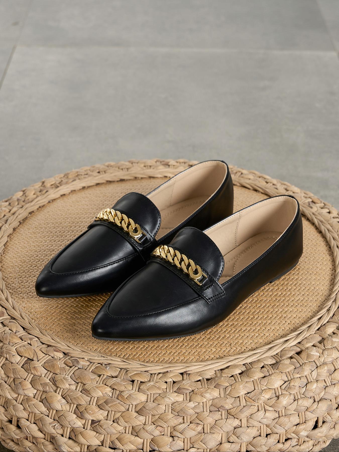 Women's Loafers British Style Flat Shoes Spring & Fall Pointed Toe Small Leather Shoes New Versatile Rubber Sole Comfortable Soft Surface Single Shoe