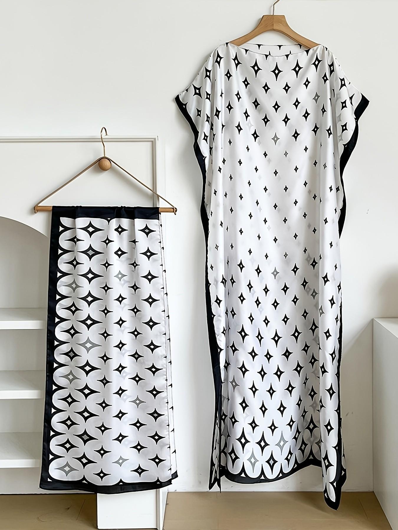 Caftan Maxi Dress I Star Pattern Statement Beach Cover Up Luxury Satin Lounge Dress Vacation Outfits