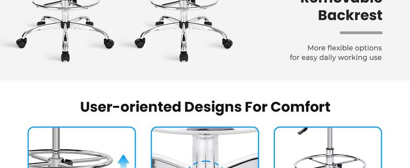 SUPERJARE Drafting Chair with Back, Adjustable Foot Rest Rolling Stool, Multi-Purpose Office Desk Chair, Thick Seat Cushion for Home Bar Kitchen Shop