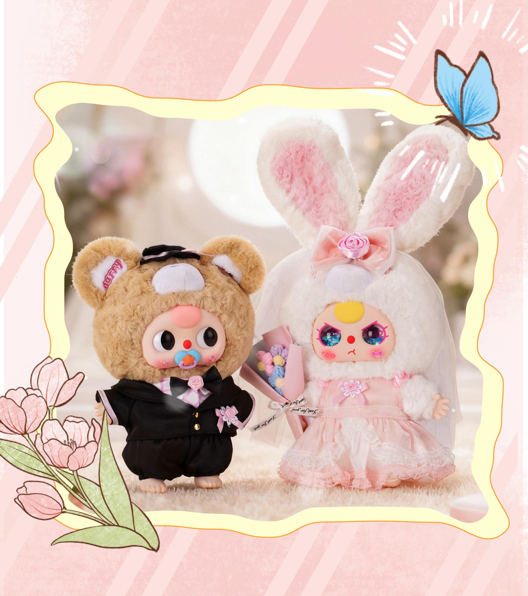 Baby Three Lovely Wedding 400% Series Blind Box - Large Size Kawaii Bunny Couple Mystery Box, Romantic Town Theme Decor & Emotional Companion, Cute Collectible Vinyl Plush Toy, Wedding Gift for Her, Home Desk Ornament