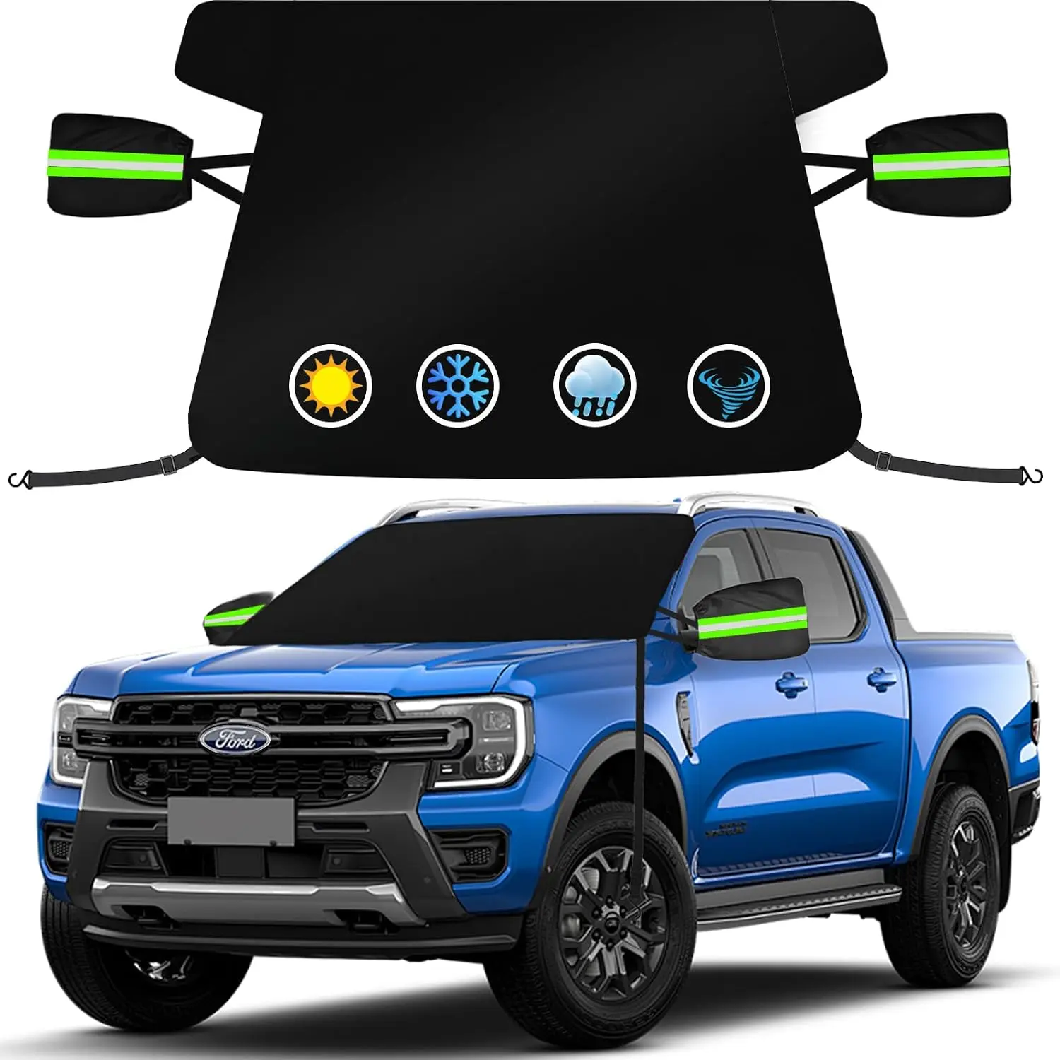 Heavy-Duty 600D Oxford Fabric Windshield Cover - 70x50 Inch Winter Frost, Ice, Hail Protector for Sedan, SUV, Van, MPV