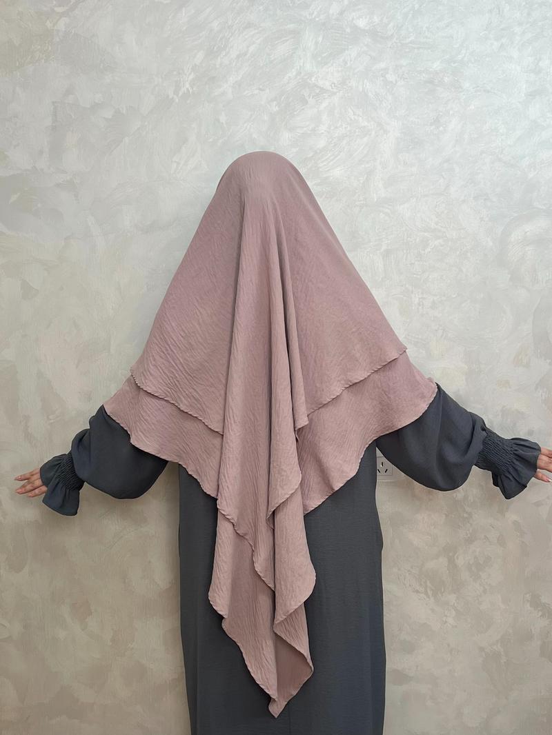 Muslim Women's Two-Layer Long Scarf, Modest Style Headscarf, Khimar, All Seasons Wear, No Ca Prop 65 Warning, Perfect for Daily Use
