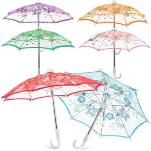 6pcs Mini Sequins Lace Parasols for Plant, Doll Umbrellas Shining Decor for Wedding Guests, Baby Shower, Tea Party