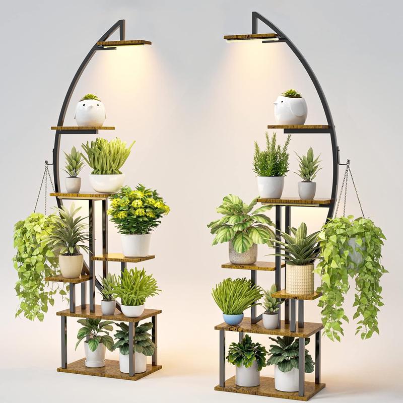 POZILAN 2 Pack Plant Stand with adjustable with Timer LED Grow Light: 14 Tier 70"Corner Shelf, Metal Display Storage Rack Organiser for Multiple Pot, Decor for Room, Ideal Gift Flower Furniture Home