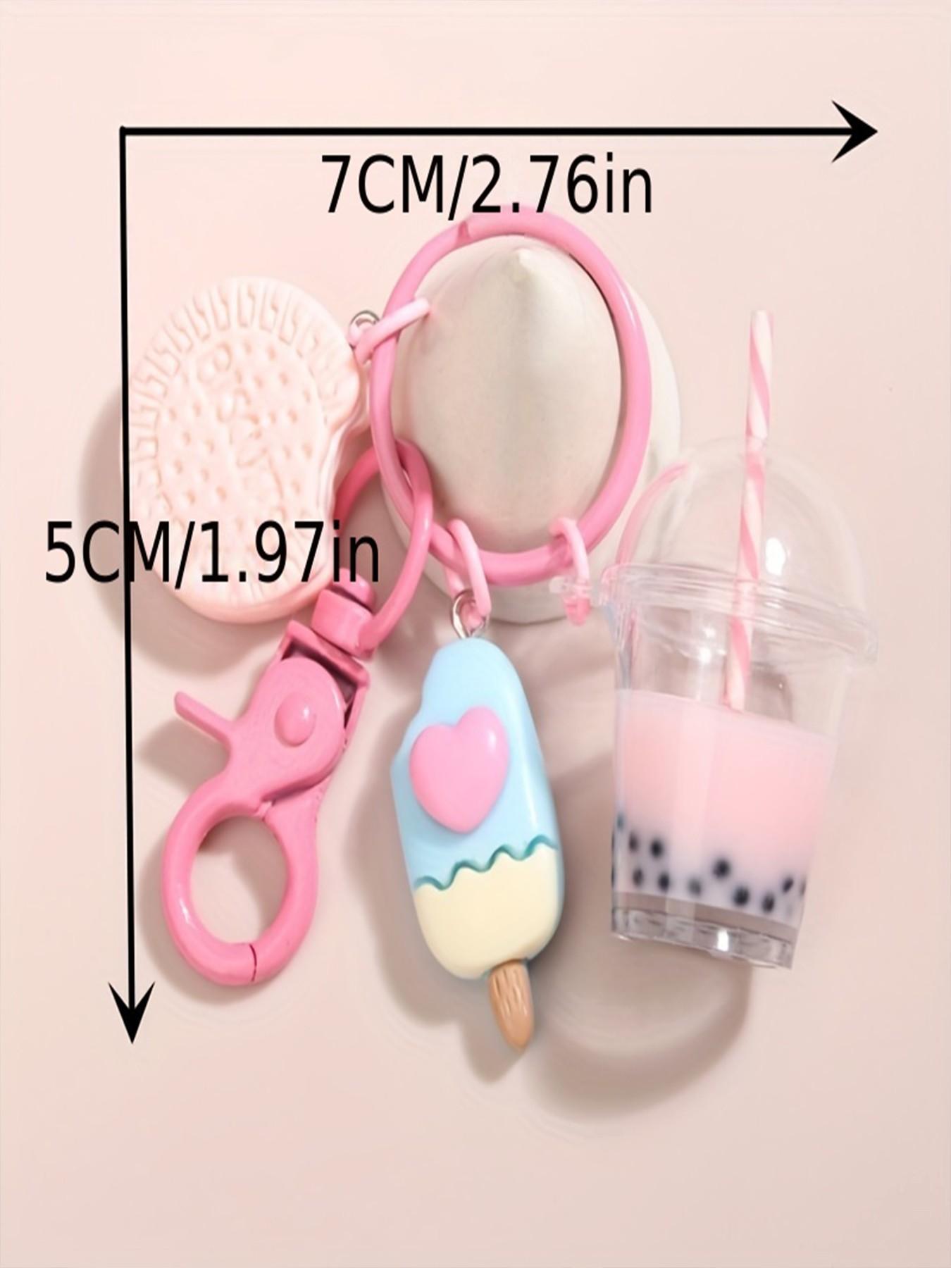 Cartoon Cookie Ice Cream Boba Tea Keychain, Cute Wallet Bag Backpack Charm, Car Key Earphone Box Accessory, Women's Daily Gift