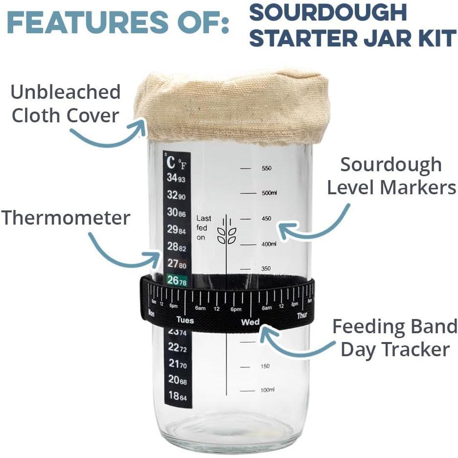 Sourdough Starter Jar Kit | Easy DIY Breadmaking Kit  Sourdough Bread | Essential Baking Supplies  Homemade Bread | Glass Jar With Spatula Baking Set | Fermentation Set