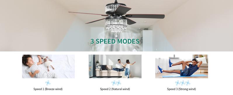 Yitahome Chandelier Ceiling Fan with Remote, 52 Inch Fandelier Fan Light, Indoor Fan Ceiling with 3 Speed, Silent Reversible Motor, Dual-Sided 5 Blades, Timer, Balance Kit - Black