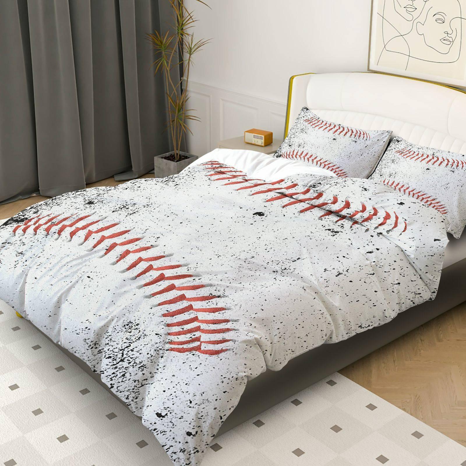 Baseball-Themed Printed Bedspread Set, Soft & Comfortable Bed3-piece baseball-themed printed bedspread set (1 bedspread + 2 pillowcases, without core), soft and comfortableding, Includes 1 Bedspread & 2 Pillowcases, Ideal for Bedroom Dorm Guest Room Decor