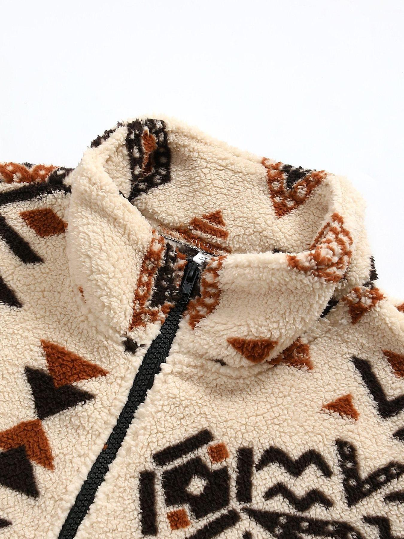 Bohemian Fleece Pullover Jacket, Half-Zip Design, Kangaroo Pocket, Aztec Geometric Pattern, Soft Comfortable Fabric, Fall & Winter Fashion