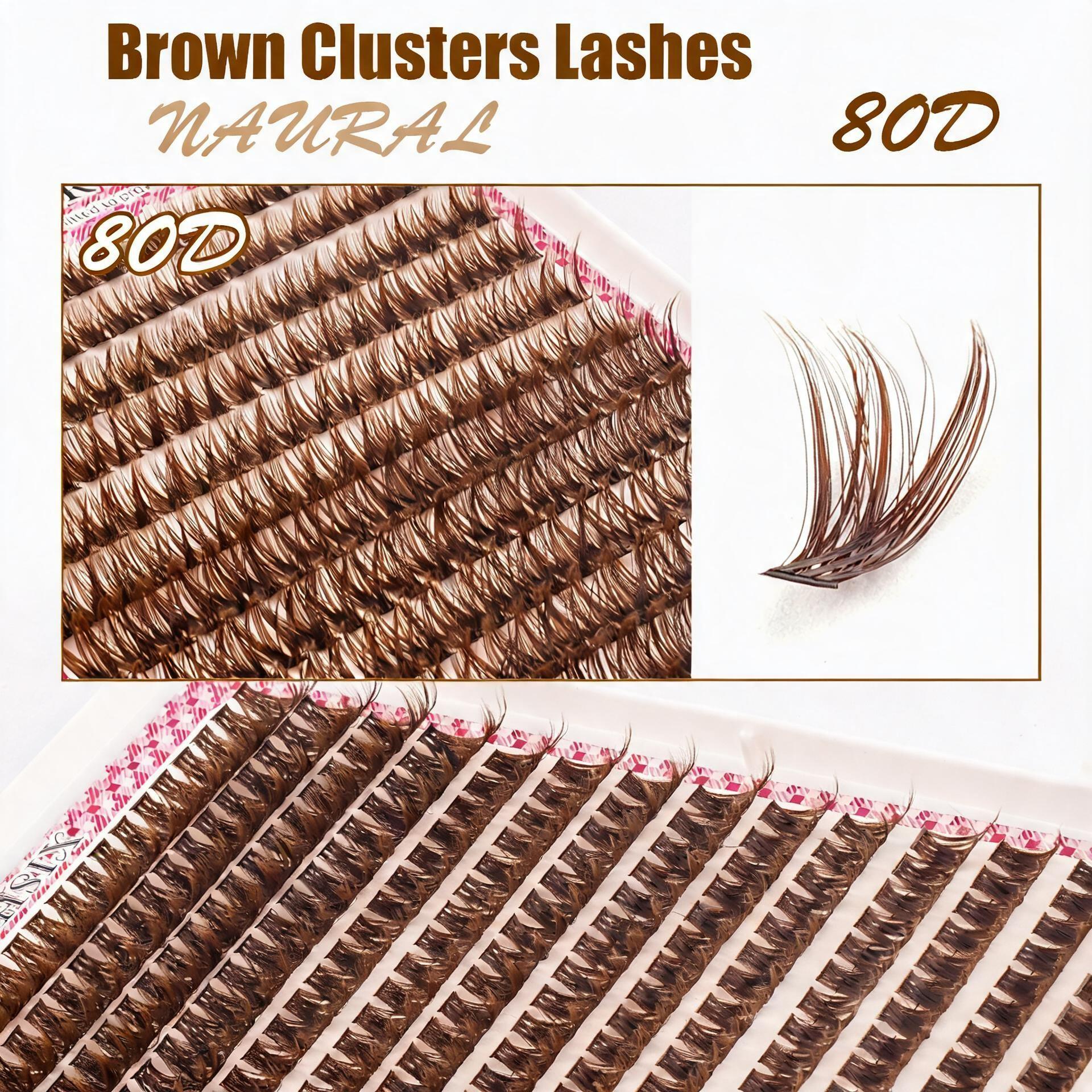 560PCS Brown D-Curl DIY Eyelashes Clusters, Eyelash Extension, Lashes Cluster Extensions, 80D, 8-16mm Mixed Lengths, 0.07mm Thin Band, Natural Fine, Soft & Lightweight, Perfect for Daily, Sports, Dates, Weddings