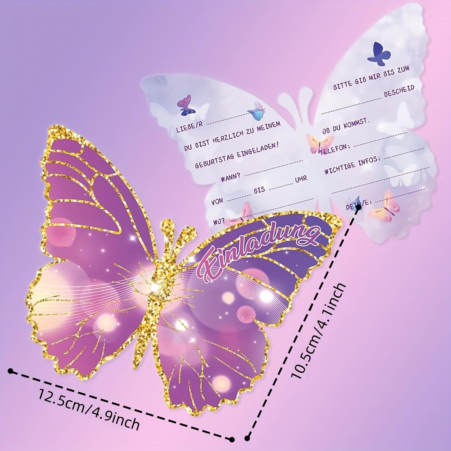 12 Birthday Invitations for Kids Party, Butterfly Design Cards, Perfect for Boys & Girls, Size 12x10cm, Ideal for Children Birthdays