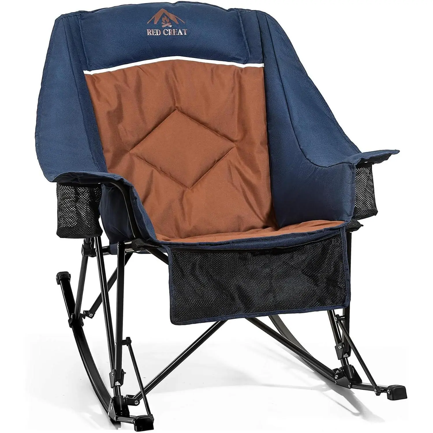 400lbs Rocking Camping Chair Oversized Folding Rocker for Adults | High Back Padded Rocking Camp Chair with Cup Holders, Side Pockets & Carry Bag, Outdoor Comfort for Lawn, Sports & Camping