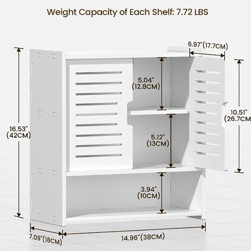 Three-Tier Double Door Bathroom Storage Rack, Wall-Mounted Multi-Functional Cabinet, Suitable for Bathroom/kitchen/office, Three-Layer Design