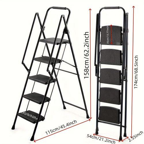 [Bellemave]4-5-step ladder, folding ladder stool, with anti slip wide pedals, steel ladder, with safety anti slip handle, lightweight 300 pound portable steel ladder stool in black