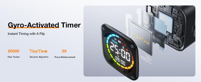 TK3 Pomodoro Timer Cube, Desk Productivity Timer with 5/10/30/60 Min Presets, Custom Countdown, Stopwatch, Clock, 3 Alarm, Silent, Vibrate & Sound Alert, for Task, ADHD, Study, Kitchen, Black