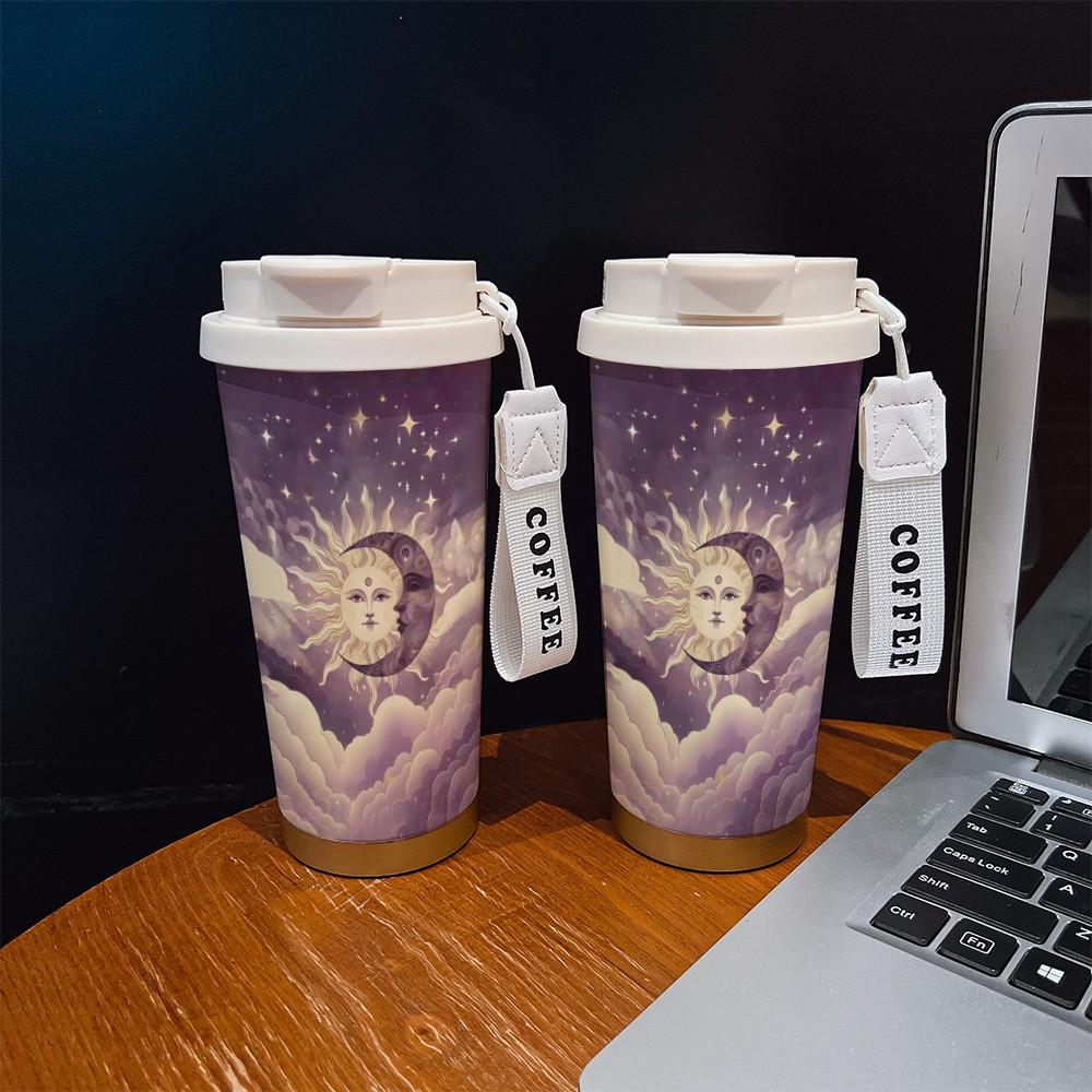 Abstract Moon Sun Texture Coffee Cup, Portable Dual Drink Insulated Tumbler, Keeps Warm/cold, Stylish, Office, Travel, Outdoor Essential