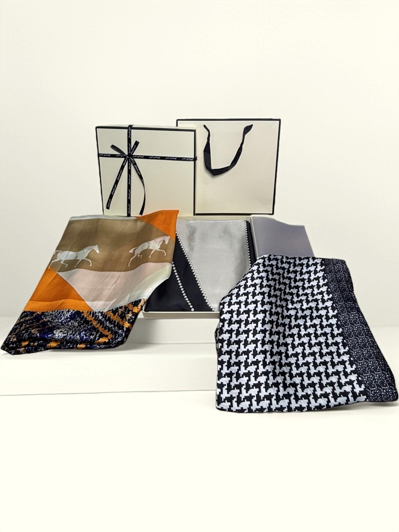 Valentine's Day 3-Pack Imitation Silk Scarf Gift Box Set, New Geometric Colorblock Scarves, Fashion Versatile Beach Shawl, 180x90 Cm