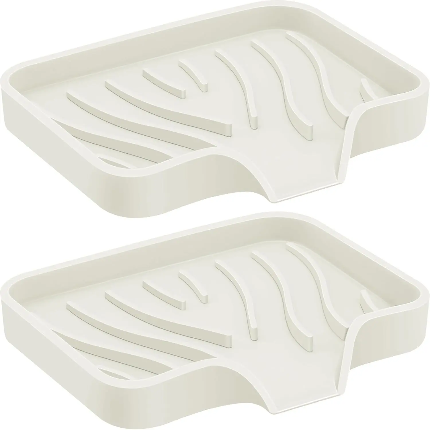2PCS Self Draining Soap Holder, Silicone Soap Dish, Suitable for Kitchen, Bathroom, Shower, Bath Tub, Soap Container (Beige)