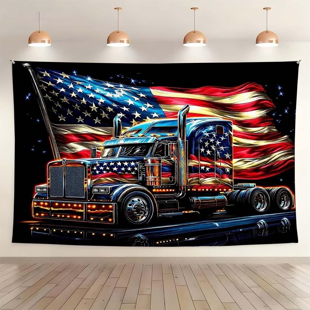 1PC Independence Day themed tapestry wall decoration for living room or bedroom featuring American flag and truck design enhances atmosphere during gatherings and celebrations suitable for creating a patriotic home ambiance perfect for daily enjoyment and
