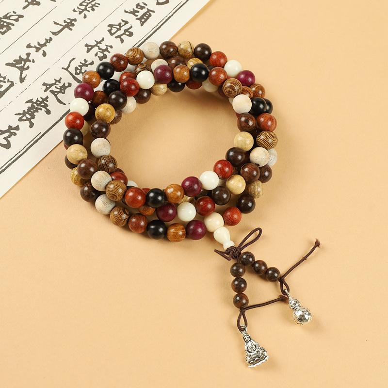 Sandalwood multi-bead stacked bracelets, new Chinese-style multi-ring wooden bracelets, Buddhist bead jewelry for meditation, odor-eliminating fragrant bracelets, collectibles
