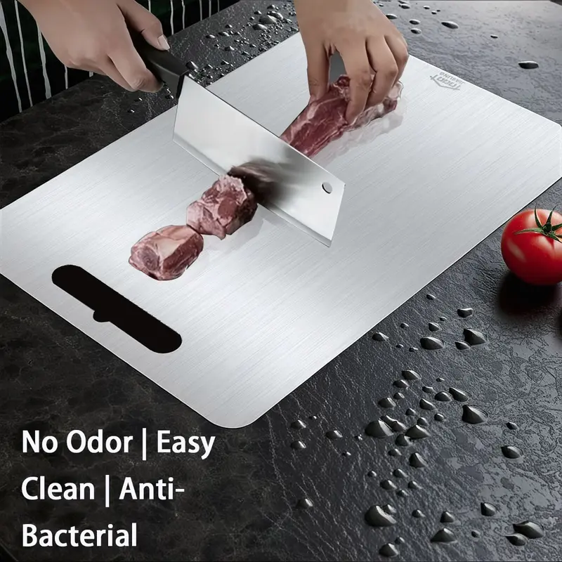 Product Introduction of 3PCS Stainless Steel Cutting Board Set S+M+L Sizes Food-Grade Metal Chopping Boards for Meat Vegetables & Ultrathin & Durable, Portable & Rust-Resistant Easy to Clean More Edge-Smoothing Kitchen Tools - Kitchenware 9