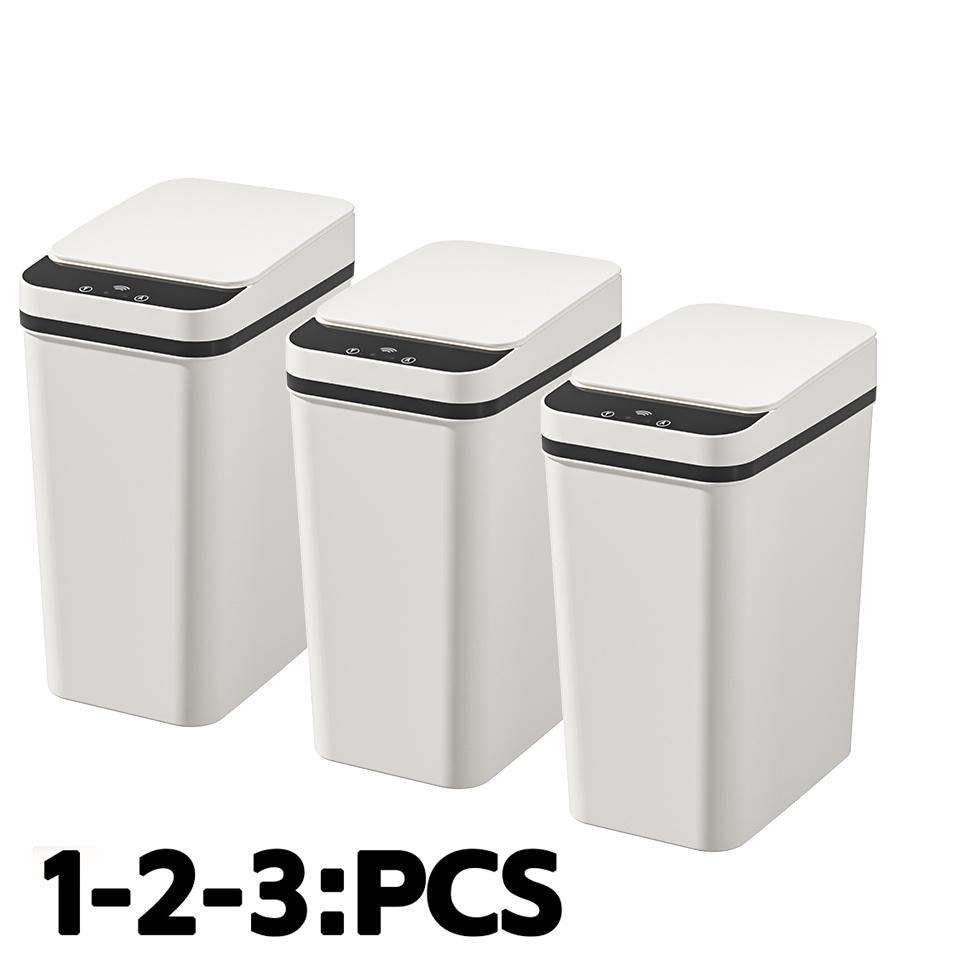 1-3 Pack 17L Kitchen Touchless Trash Cans with Infrared Sensor, One-Touch Always-Open, Wave/Knee/Kick-to-Open, 0.1s Sensing, Silent Lid, Odor Isolation, Requires 2 AA Batteries (Not Included), for Home/Office/School, Smart Trash Can