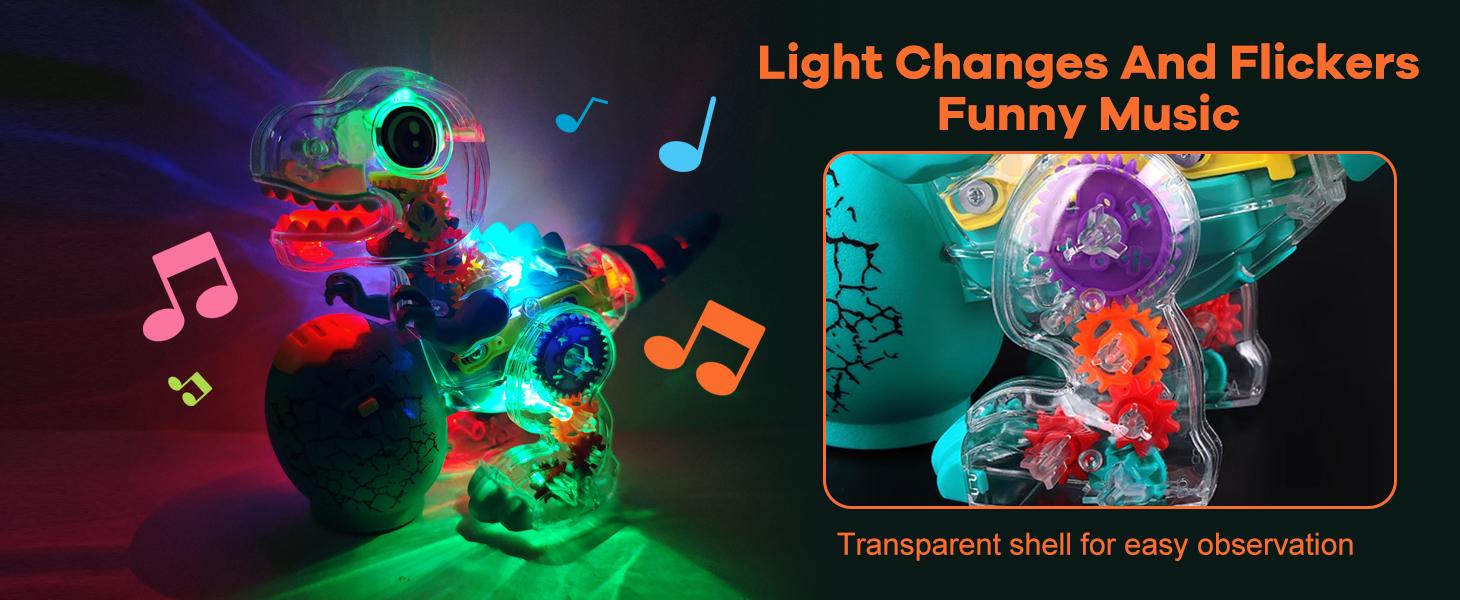 Electric T-Rex Musical Toy Gift with Box for Kids: Dinosaur with LED Lights & Music Moving STEM Sensory Tummy Play Educational Toy Birthday Christmas Halloween Parties Gift for Boys & Girls