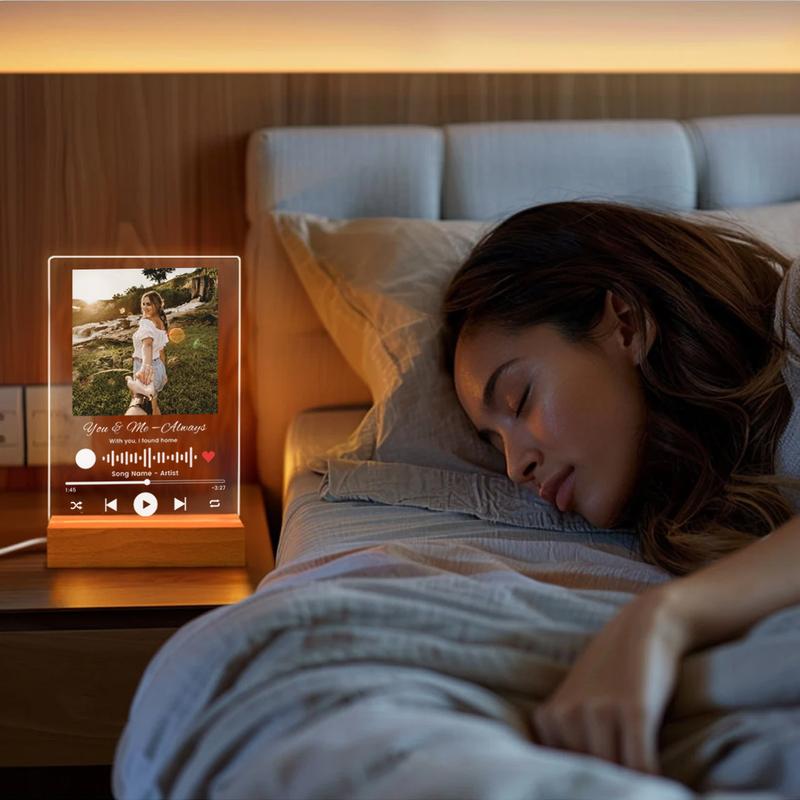 Custom Music Plaque Picture Frame with LED Night Light, Acrylic Song Plaque, Personalized Anniversary Couples Gifts for Women & Men, Unique Valentine's Day Gifts from favor photo, Turn Photo and Song into Art Pieces