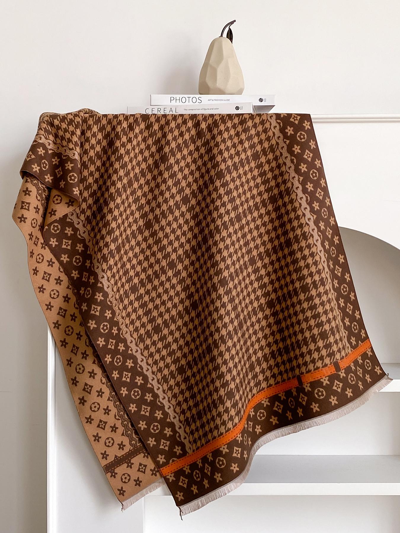 Women's Fashion Elegant Plaid Scarf with Fringe Decoration, Soft Warm Shawl for Fall & Winter, Stylish Accessory for Women and Girls, Blanket Scarf