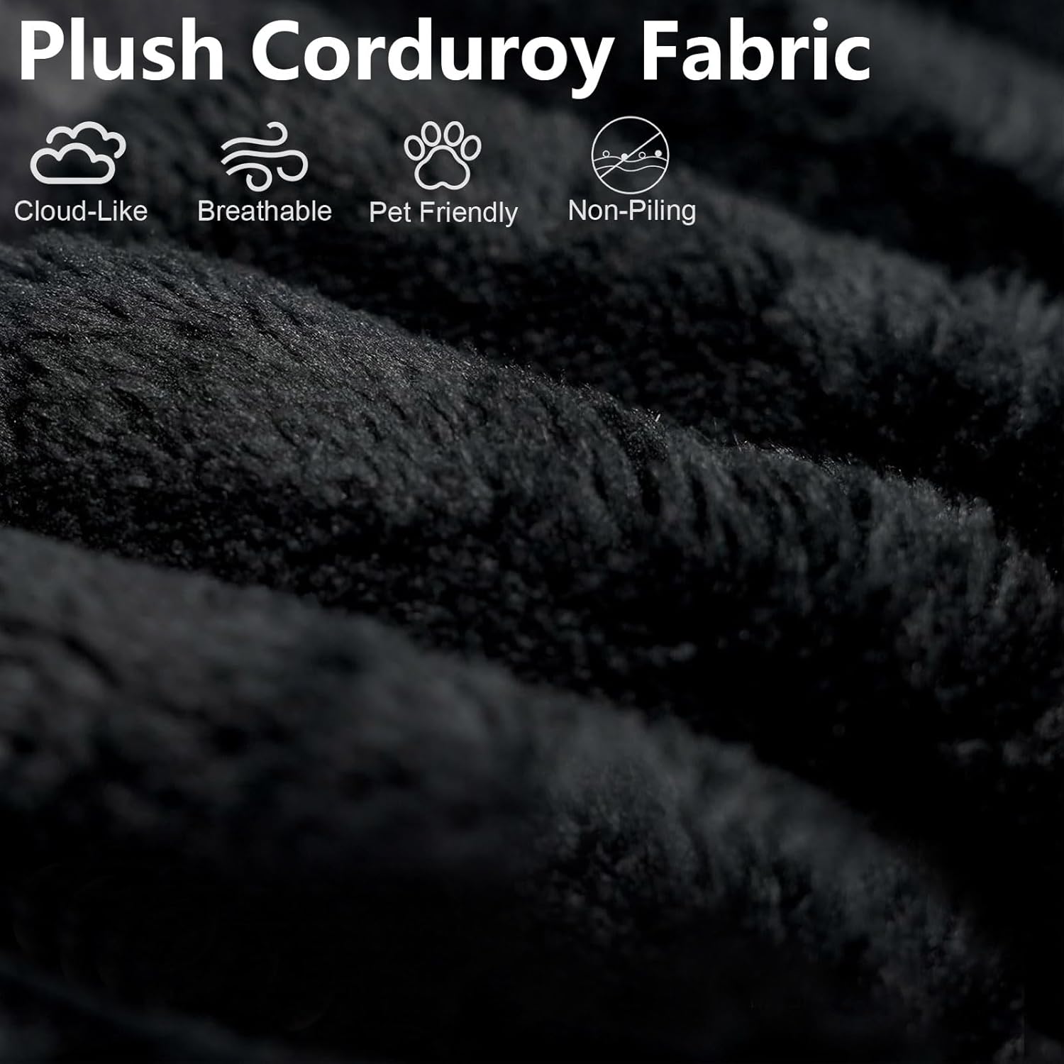 71" Corduroy 3-Seater Sofa, Deep Seat Couch with Pillow, 600 lbs Capacity, No Assembly Required, for Living Room, Apartment, Bedroom (Black)