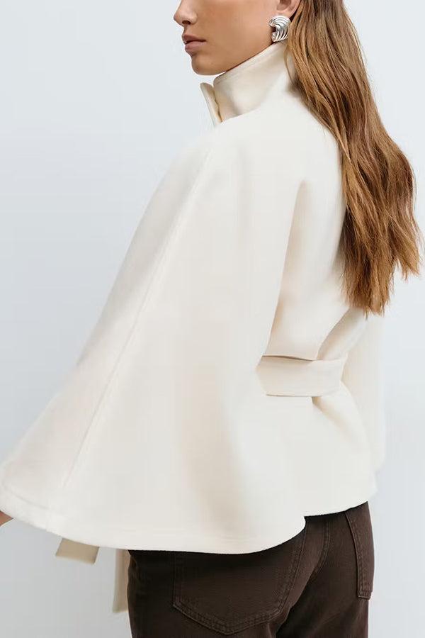 Women's Plain Front Buckle Belted Woolen Cape Coat, Casual Fall & Winter Outerwear, Stylish Daily Wear for Dating, Jackets Women's Plain Front Buckle Belted Woolen Cape Coat, Casual Fall & Winter Outerwear, Stylish Daily Wear for Dating, Jackets